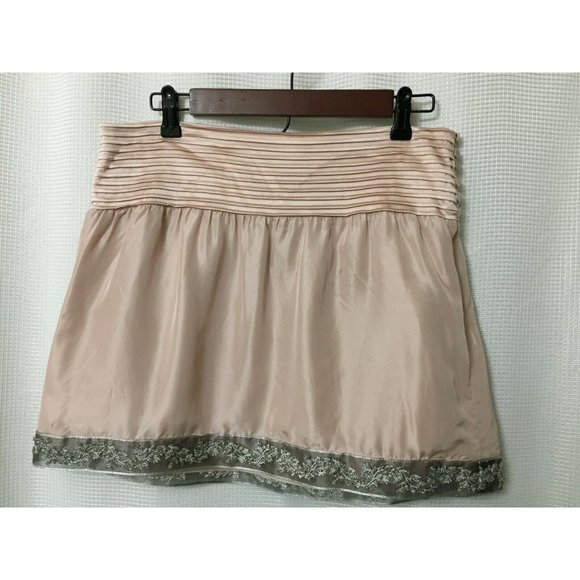 Marciano Mini Silk Skirt Size Medium Blush Color Pleated Waistband Sequin Hem - Picture 7 of 7